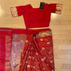 Red Embroidered Silk Saree